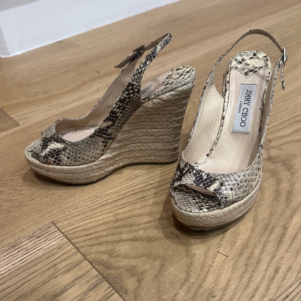 Jimmy Choo Beige Snakeskin Wedges